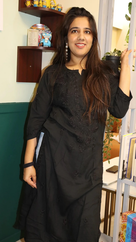 Chikankari Kurti with heavy embroidery on neck