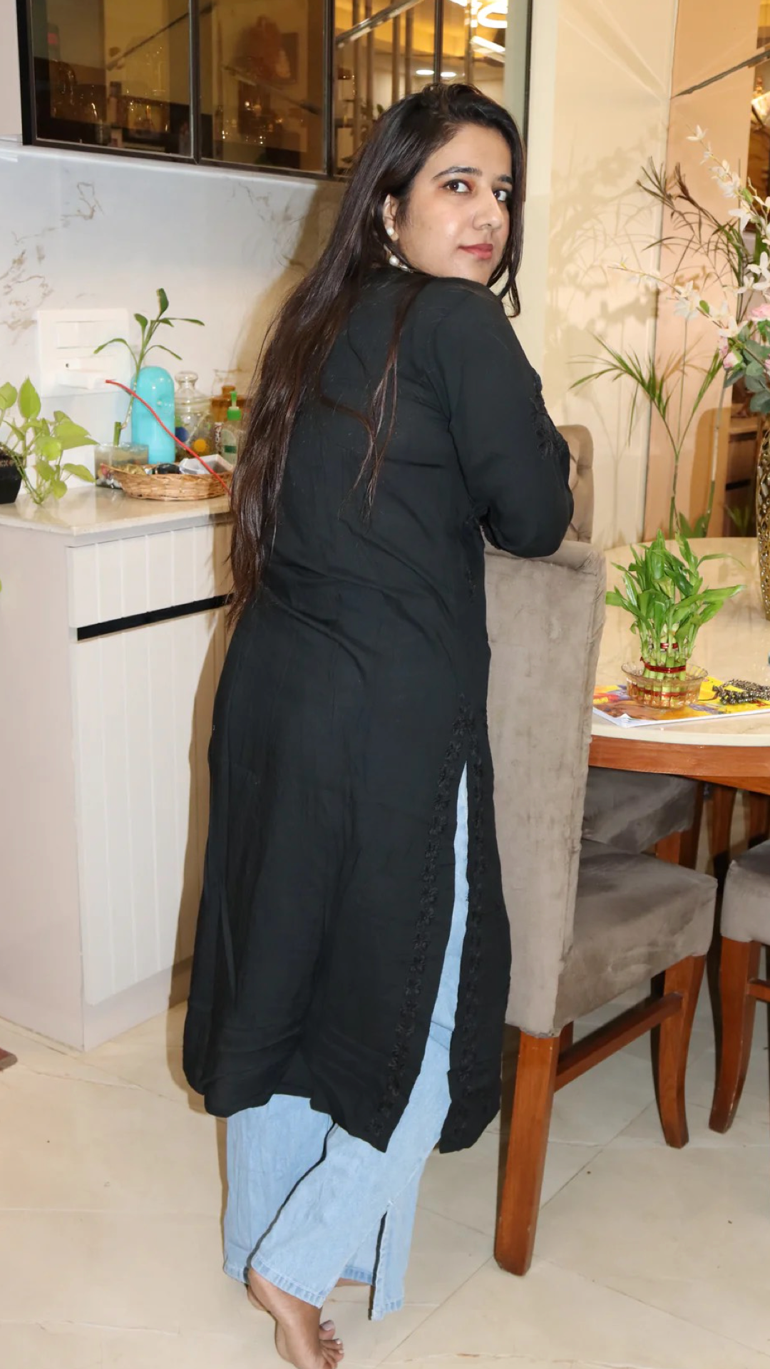 Chikankari Kurti with heavy embroidery on neck