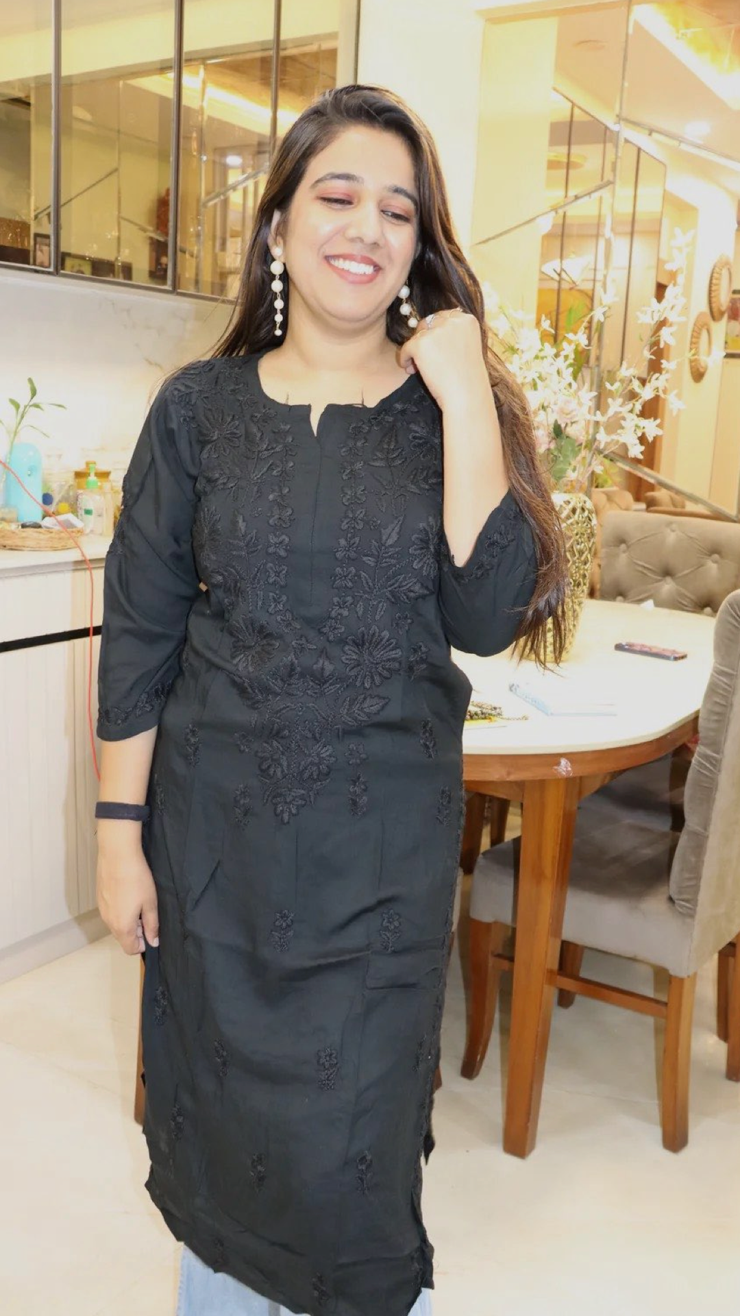 Chikankari Kurti with heavy embroidery on neck