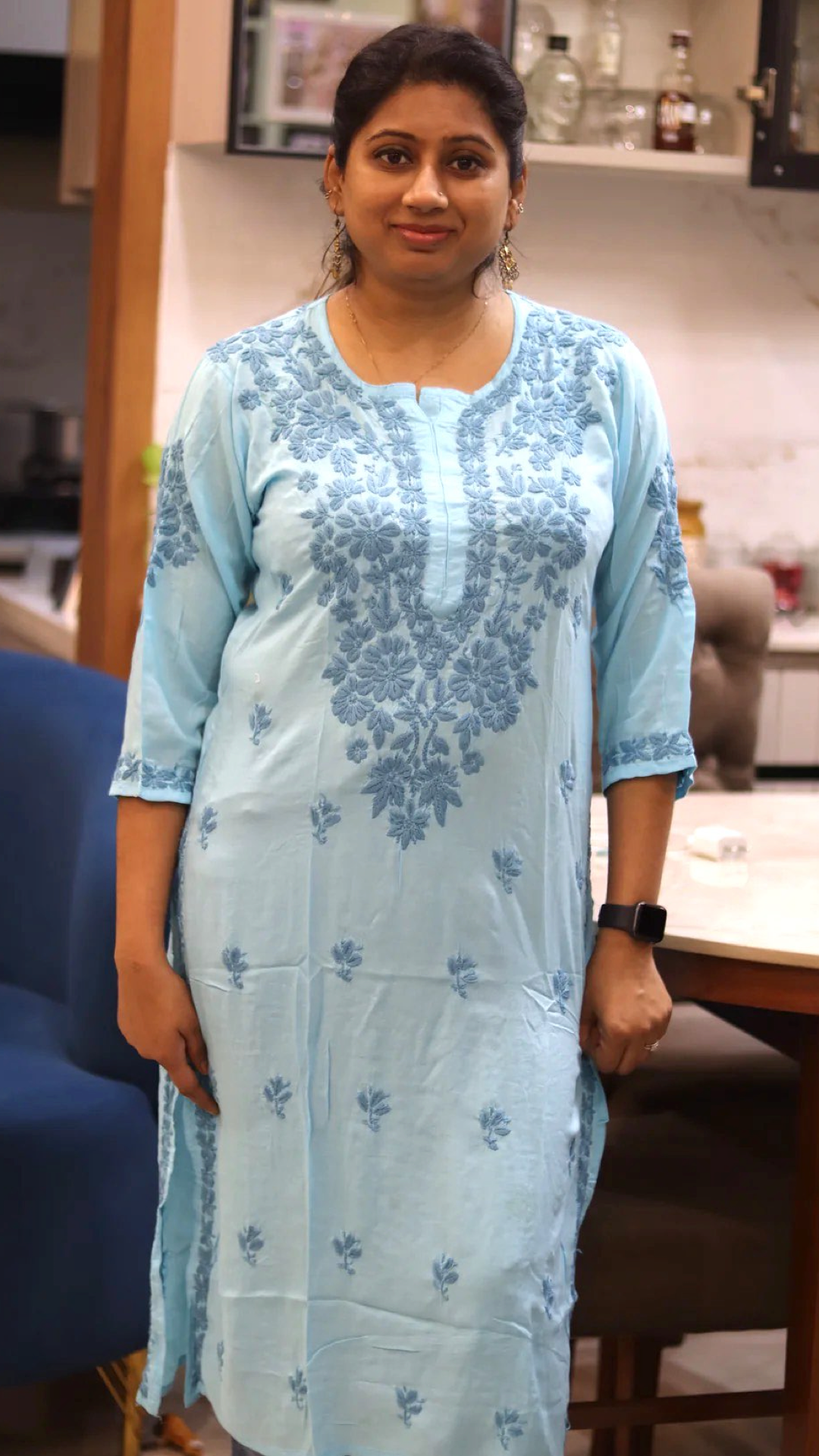 Chikankari Kurti with heavy embroidery on neck