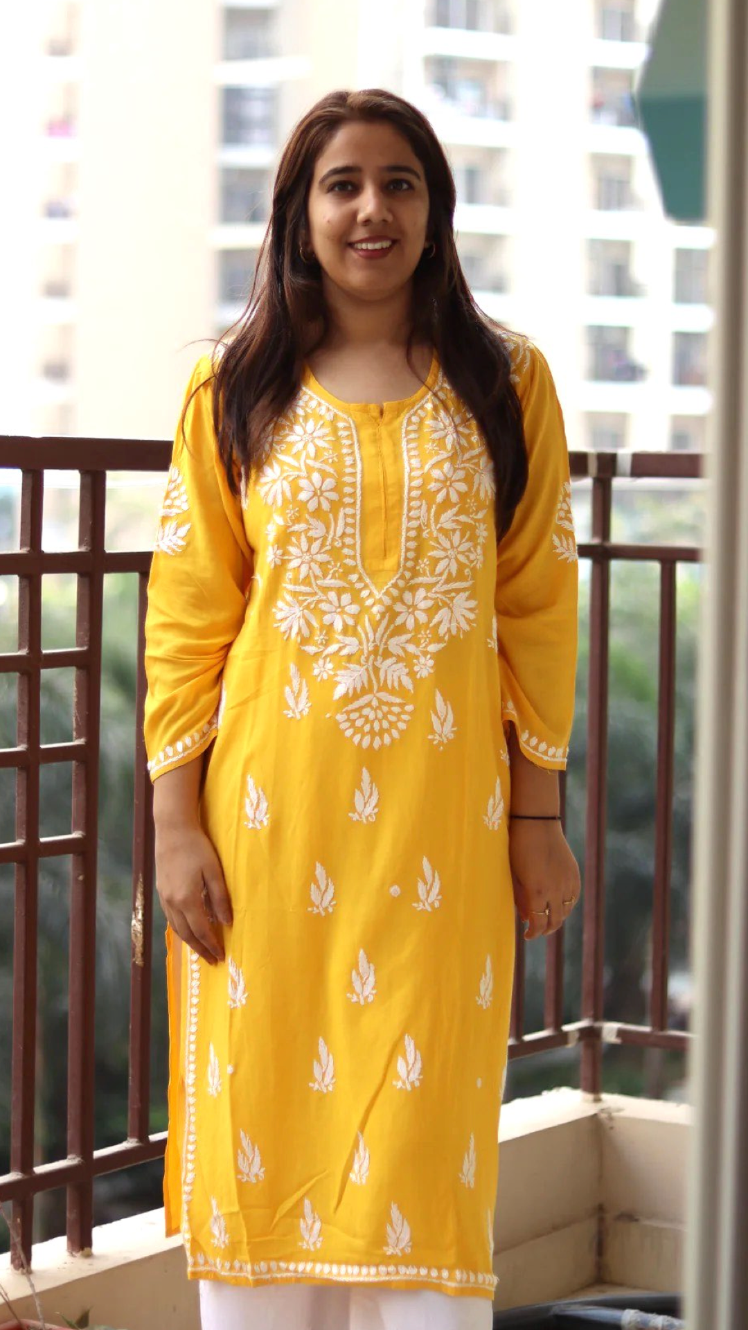 Chikankari Kurti with heavy white embroidery