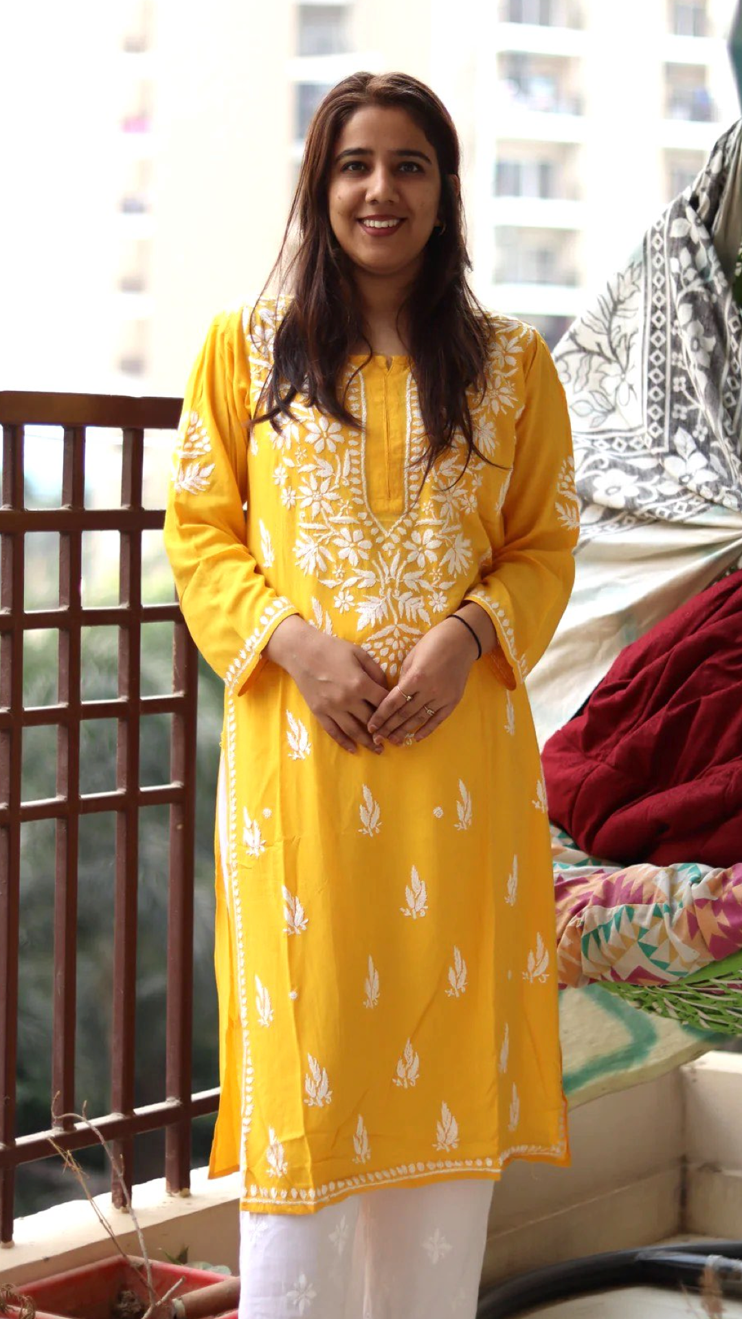 Chikankari Kurti with heavy white embroidery