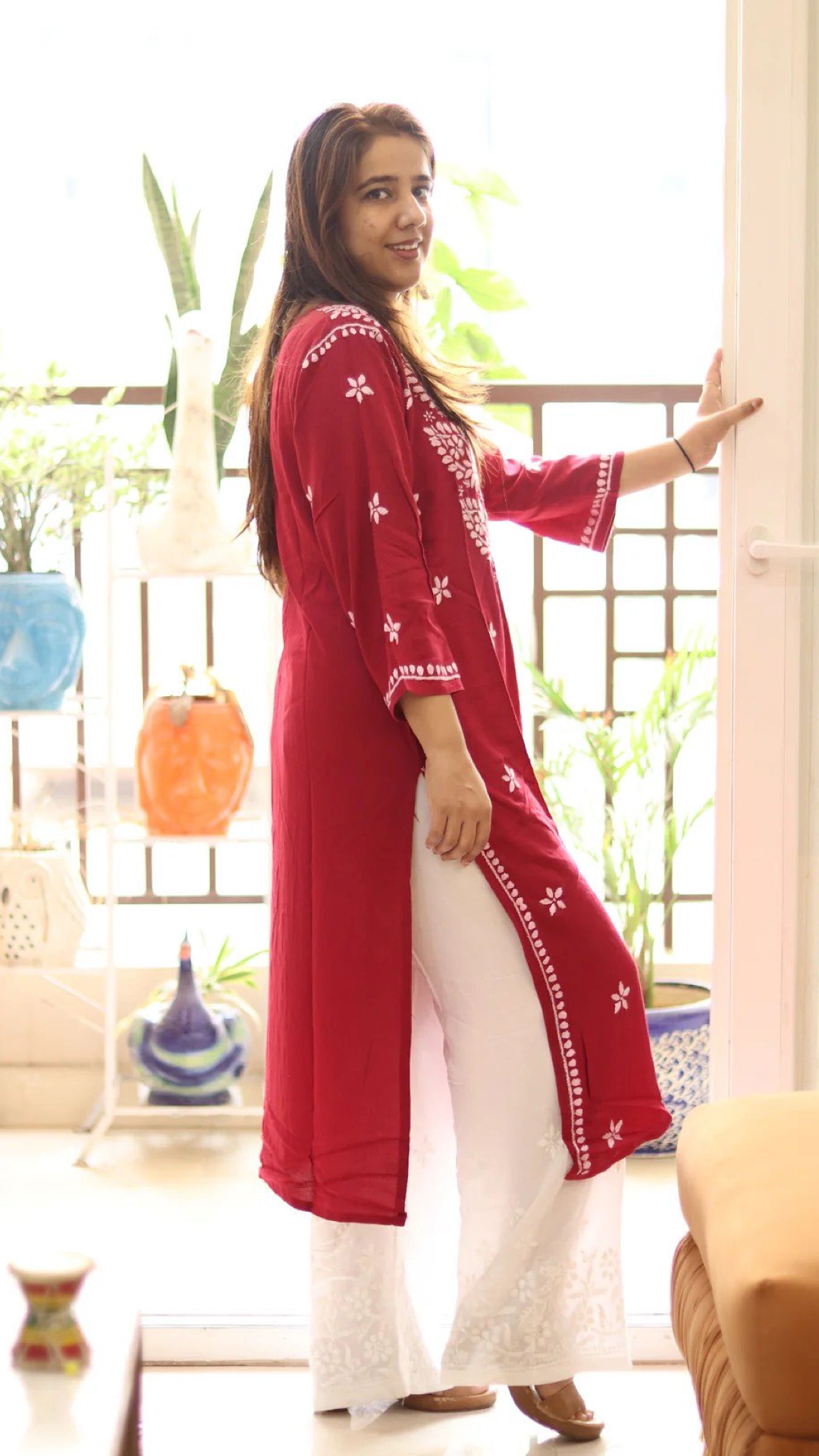 Chikankari Kurti with heavy white embroidery