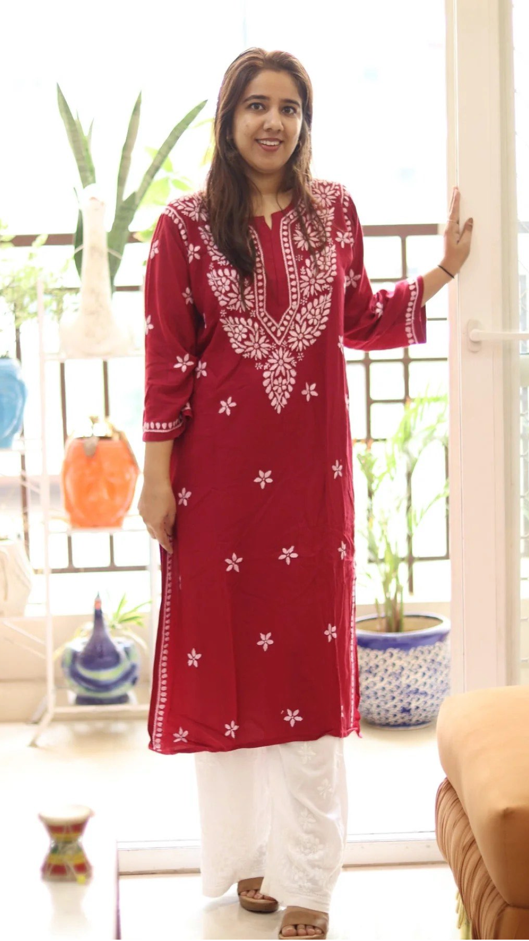 Chikankari Kurti with heavy white embroidery