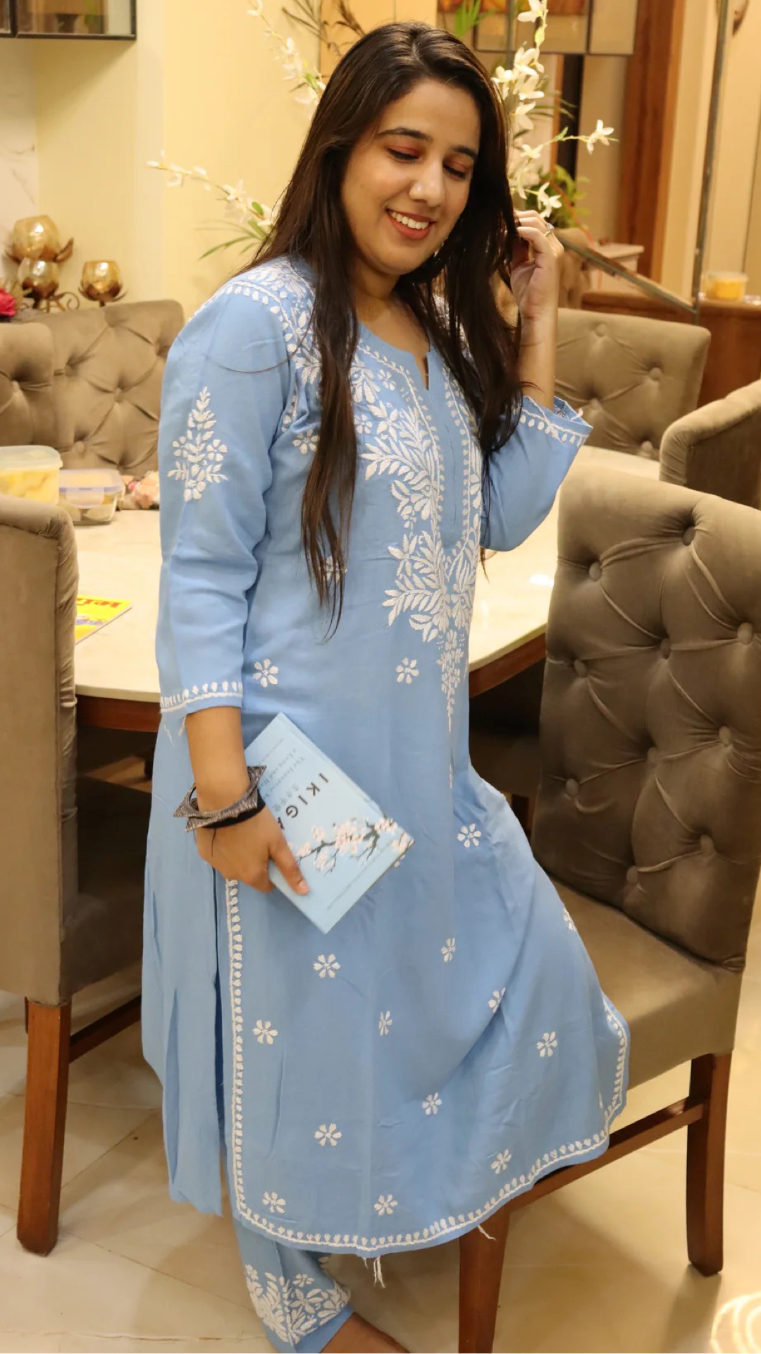 Chikankari suit set with Zari work