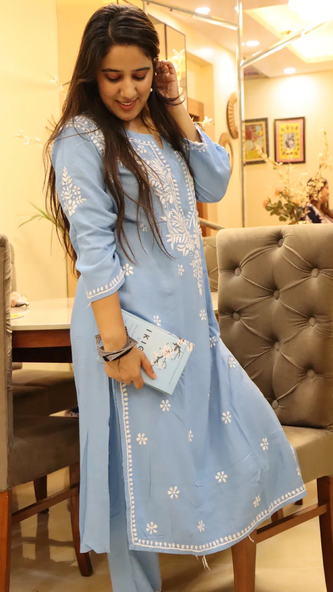 Chikankari suit set with Zari work