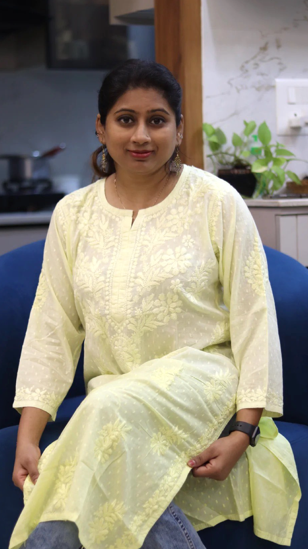 Kurti with full white embroidery