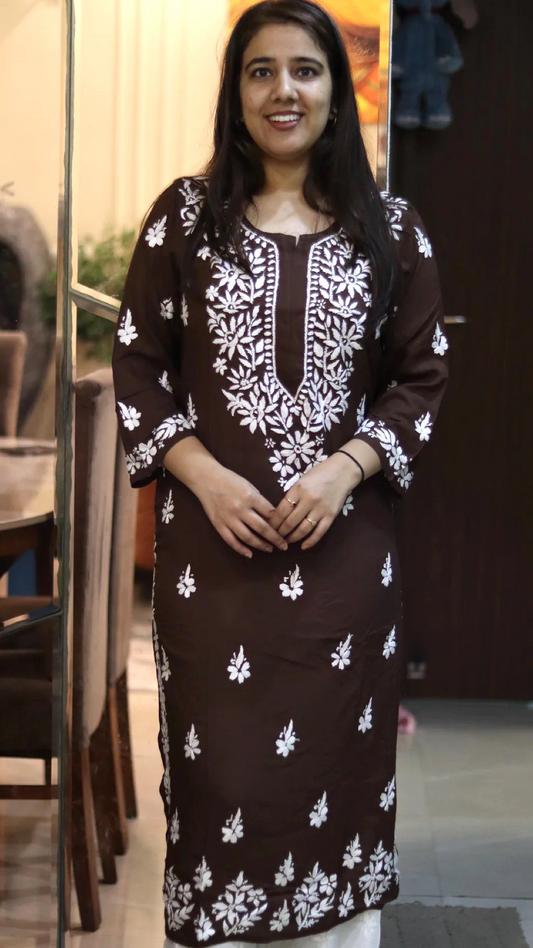 Kurti with full white embroidery
