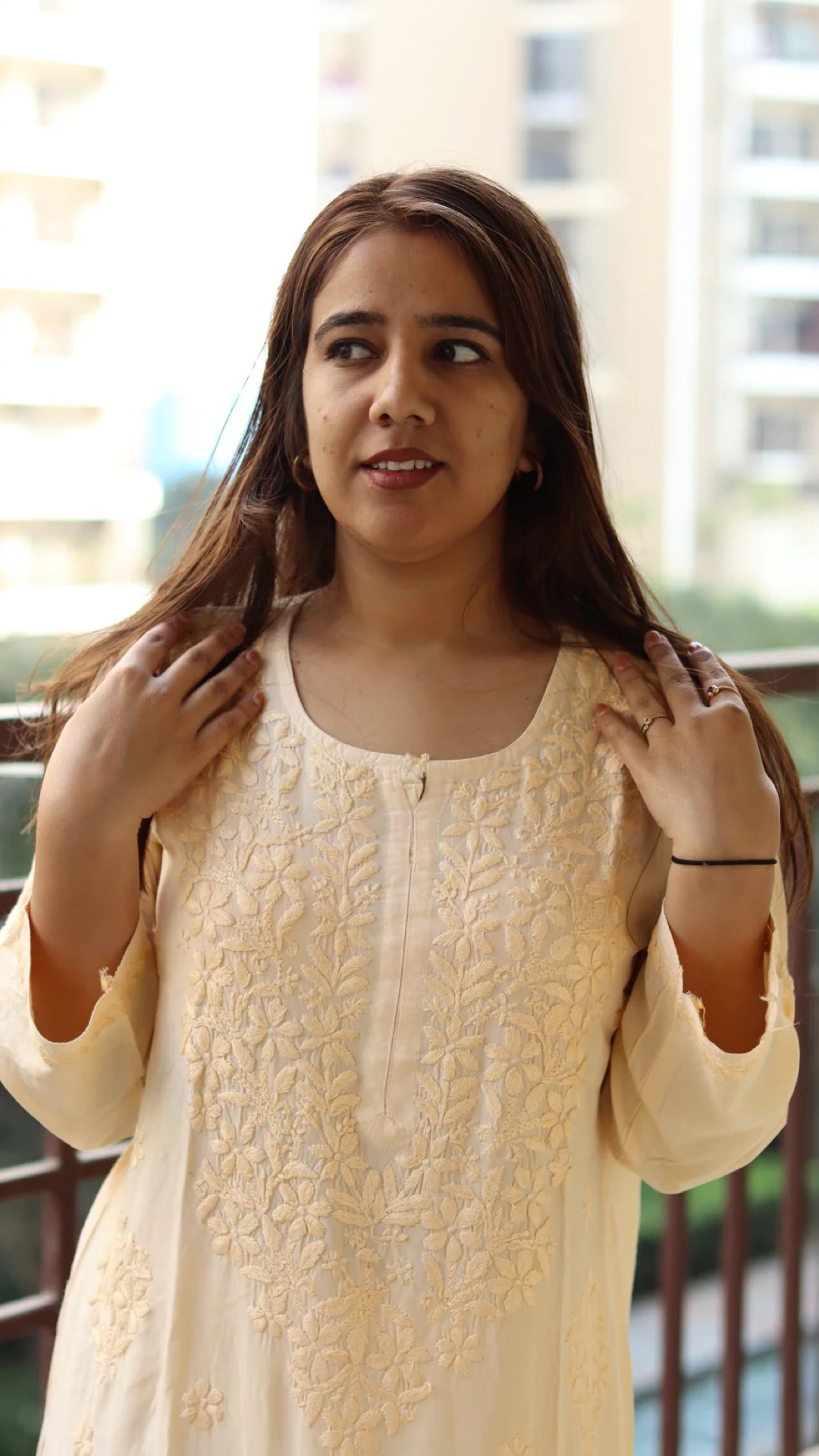 Kurti with same color embroidery