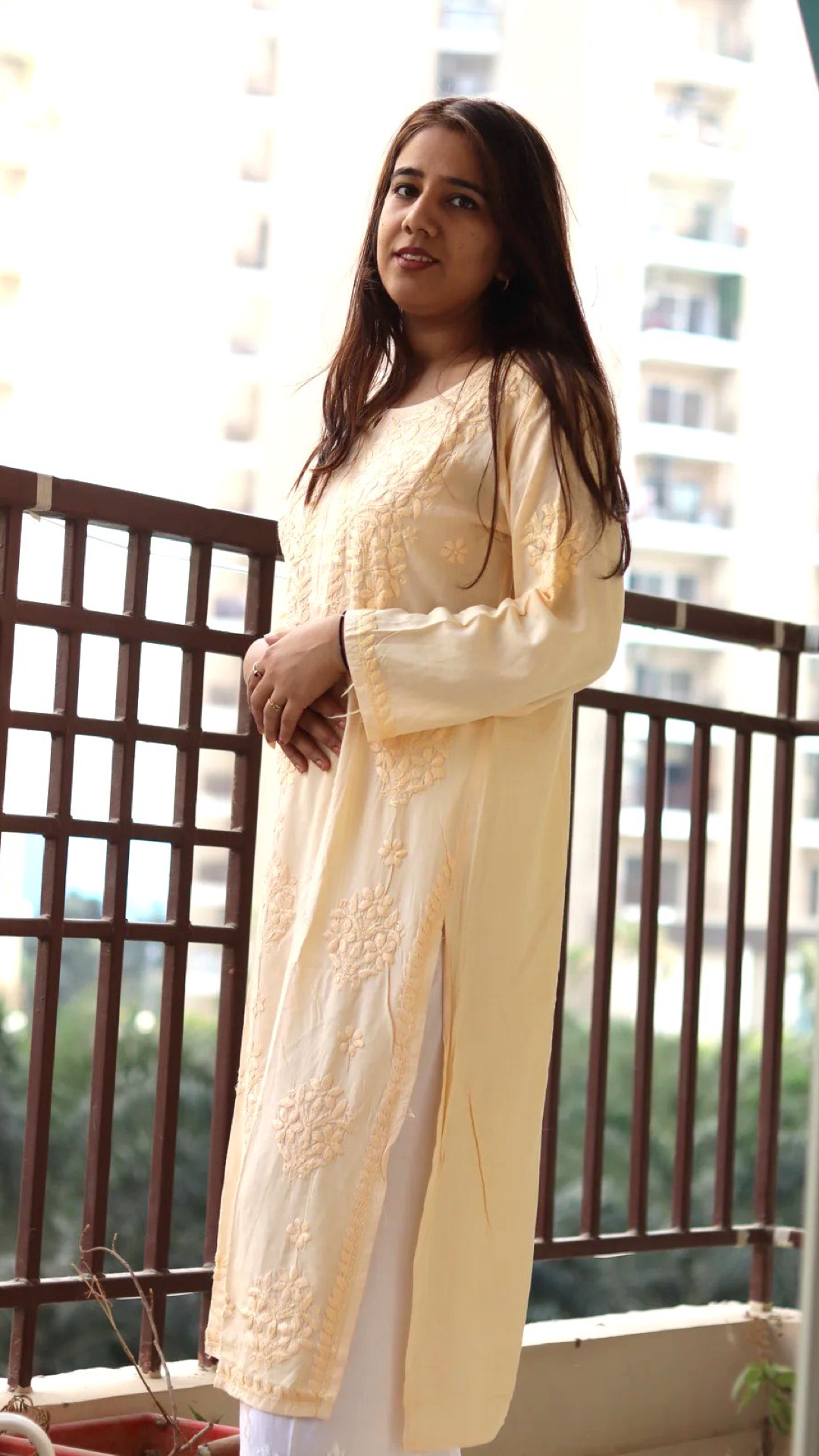 Kurti with same color embroidery