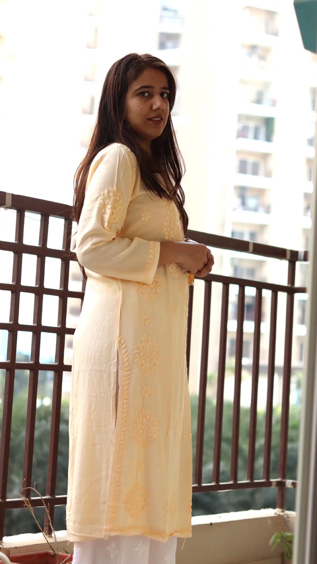 Kurti with same color embroidery