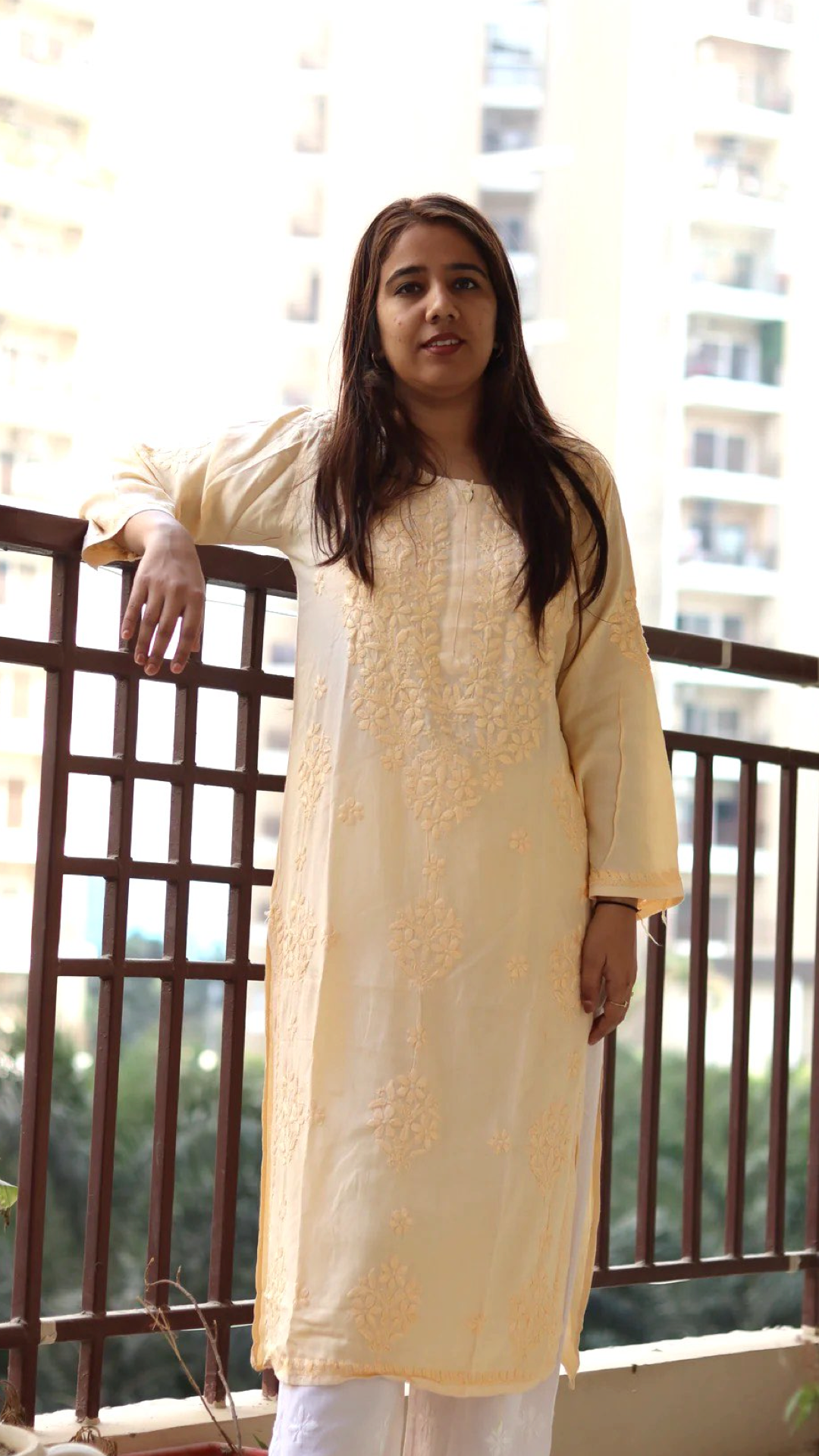 Kurti with same color embroidery