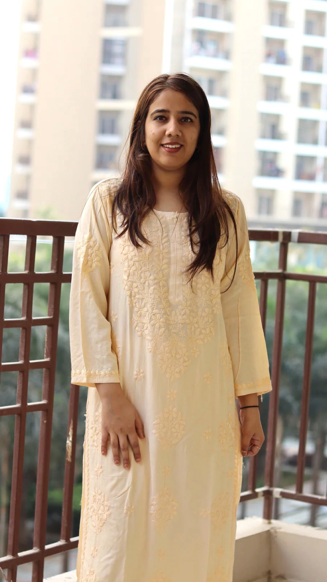 Kurti with same color embroidery