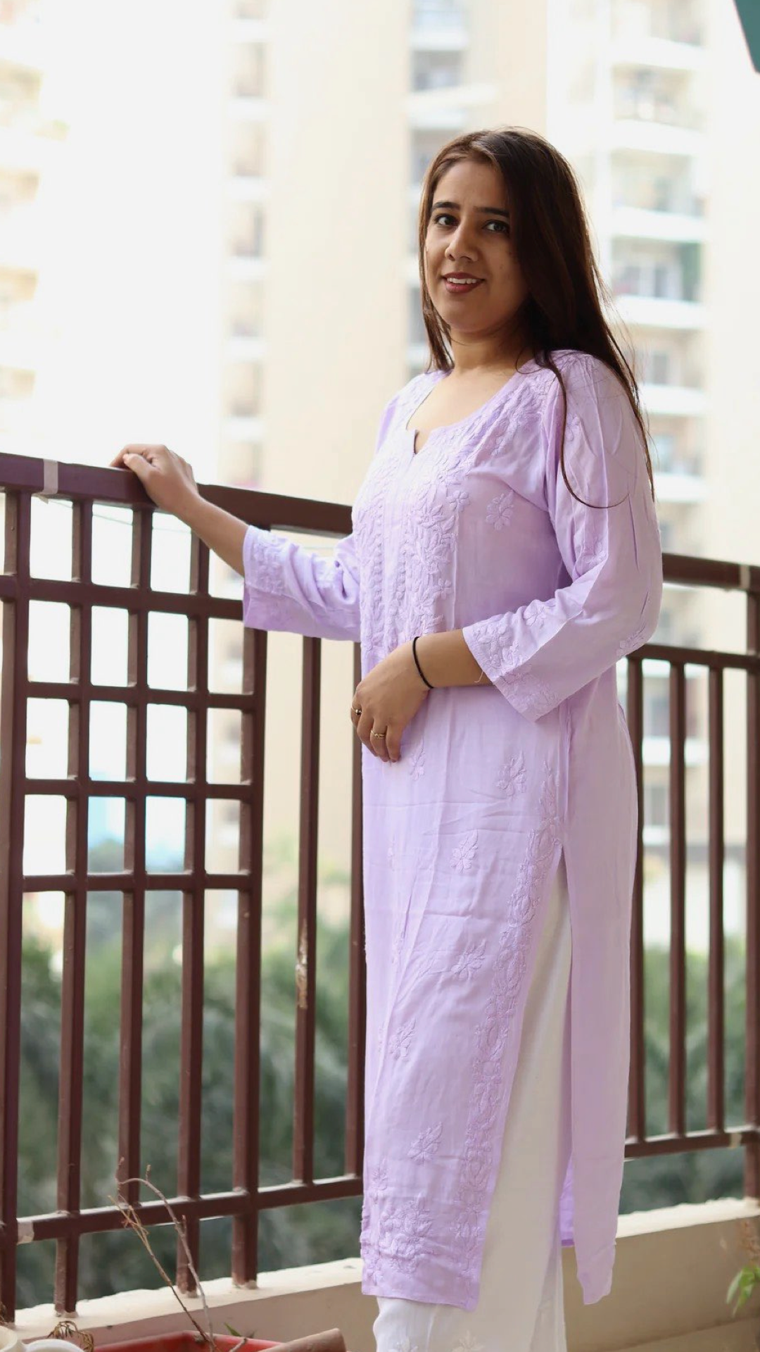 Kurti with same color embroidery