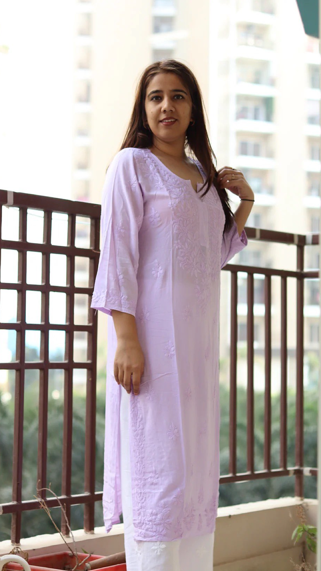 Kurti with same color embroidery