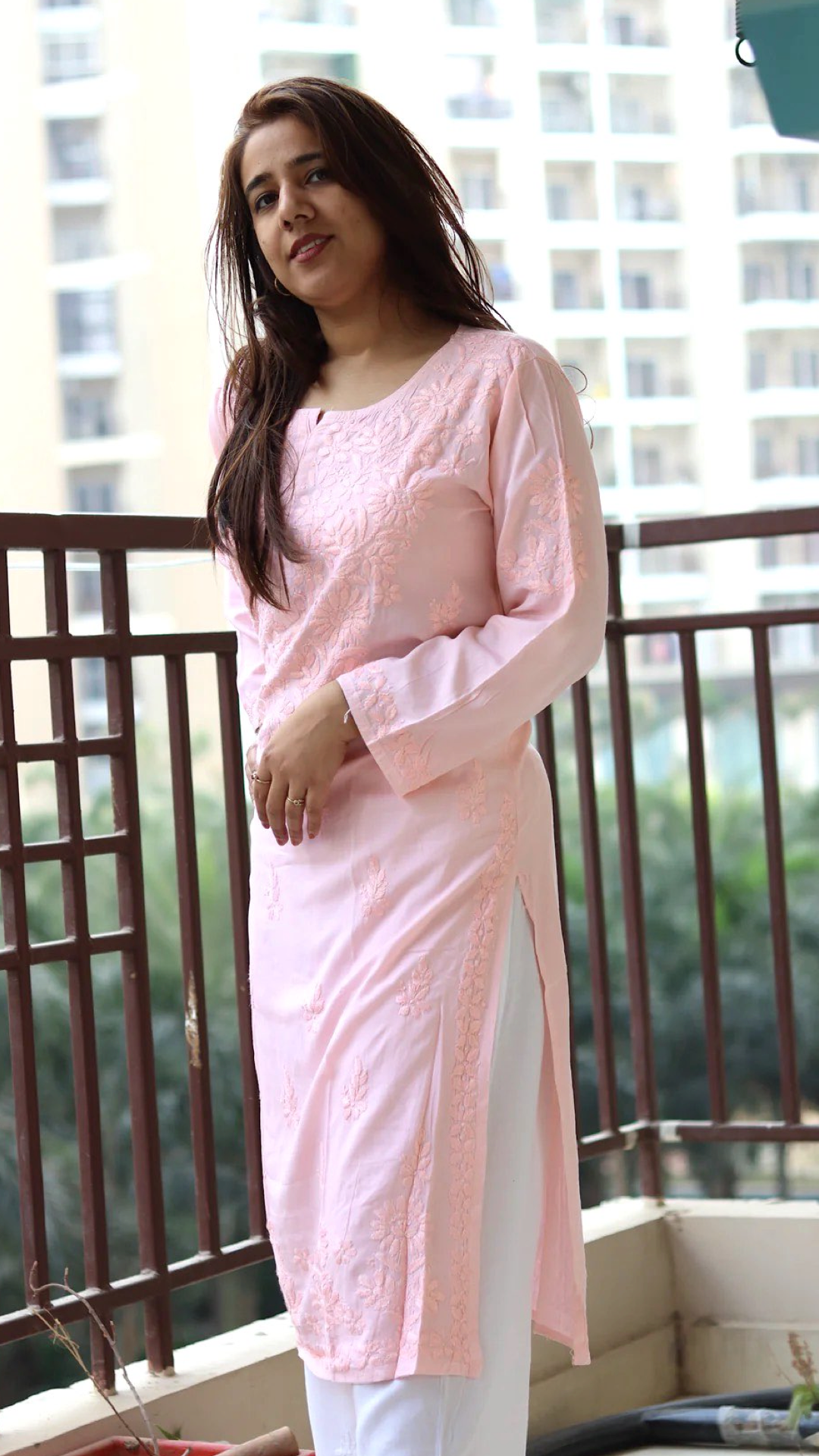 Kurti with same color embroidery