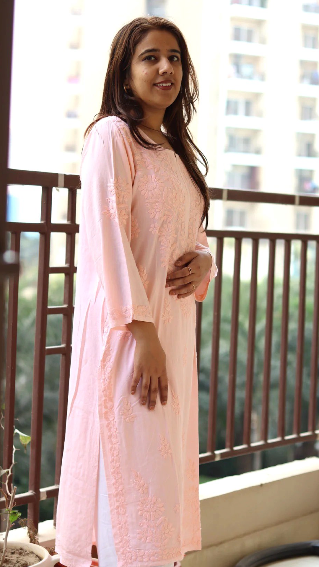 Kurti with same color embroidery