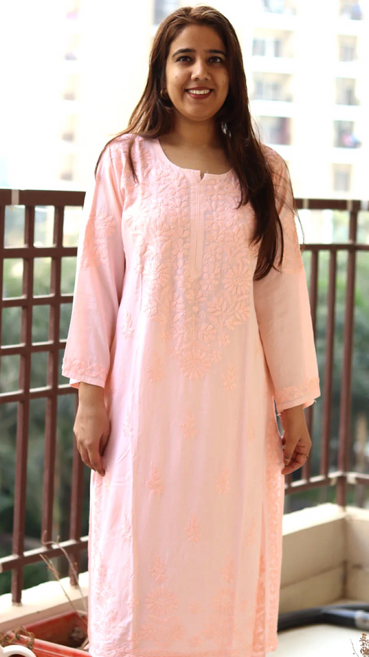 Kurti with same color embroidery