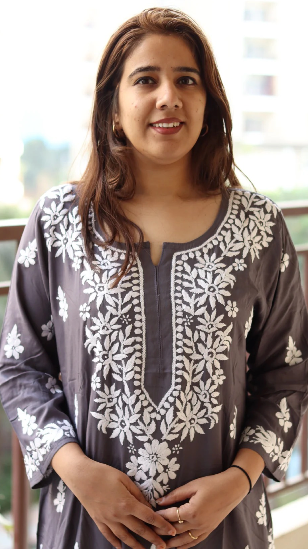 Kurti with full white embroidery