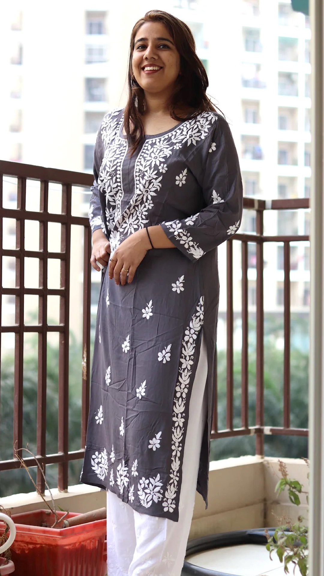 Kurti with full white embroidery