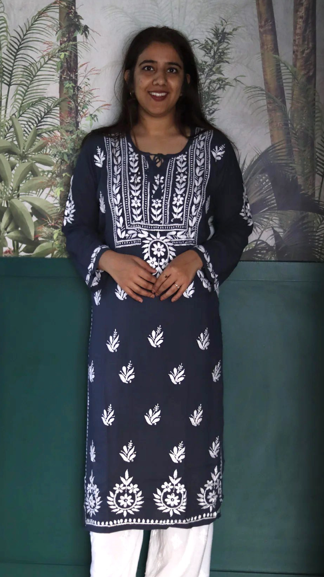 Kurti with full white embroidery