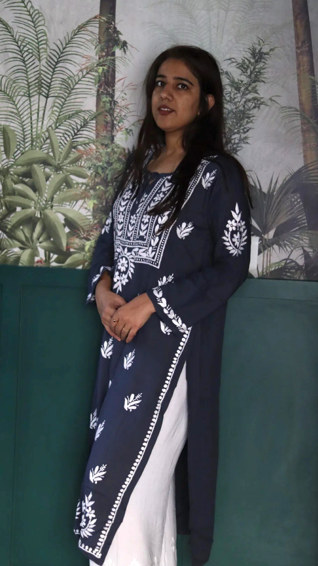 Kurti with full white embroidery