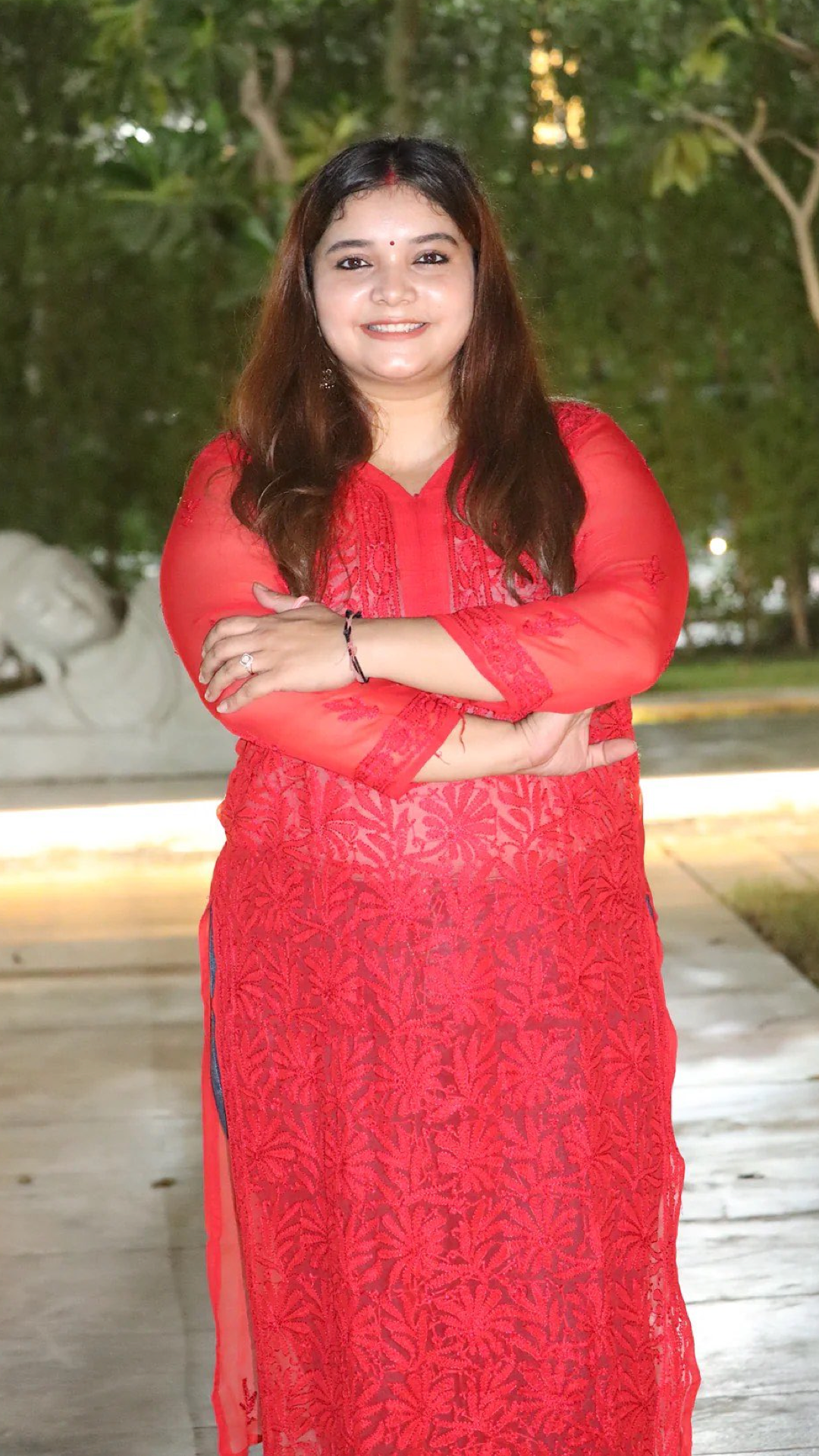 Red Kurti with full Red thread embroidery