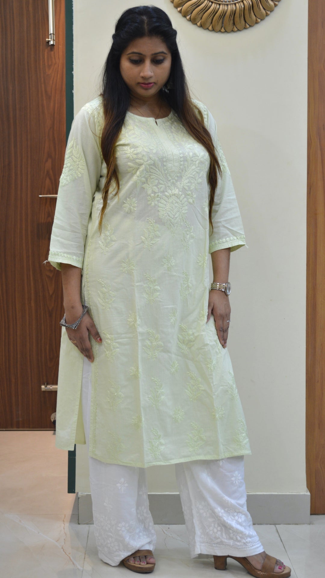 Chikankari chanderi cotton kurti with embroidery work
