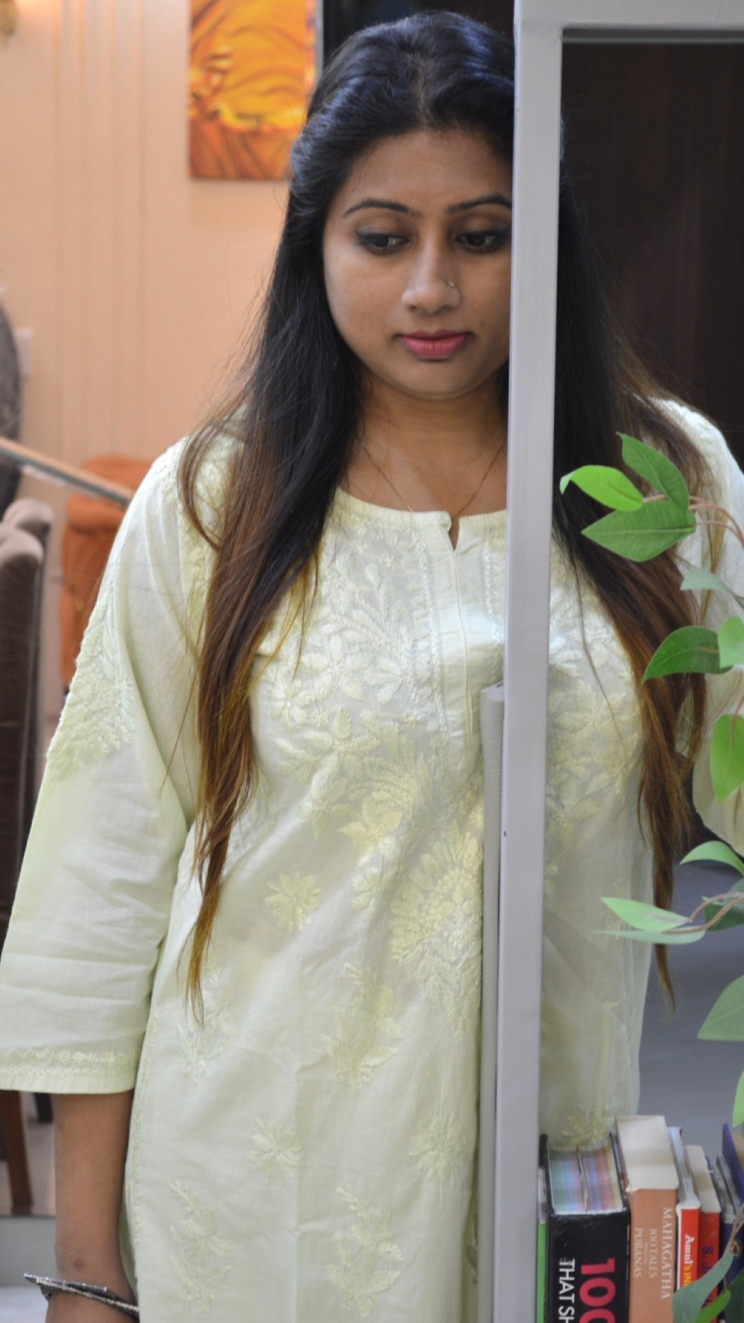 Chikankari chanderi cotton kurti with embroidery work