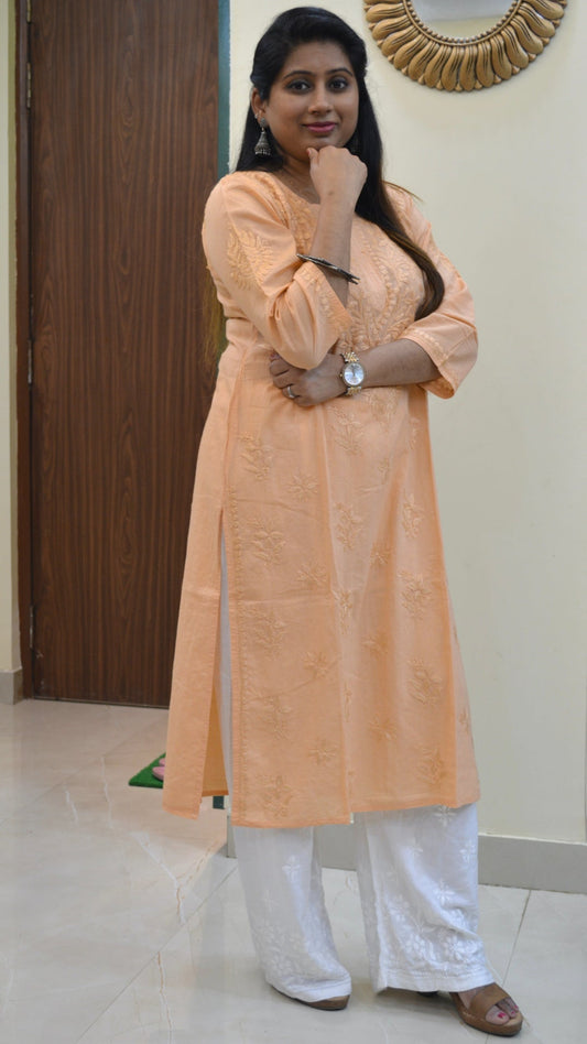 Chikankari chanderi cotton kurti with embroidery work