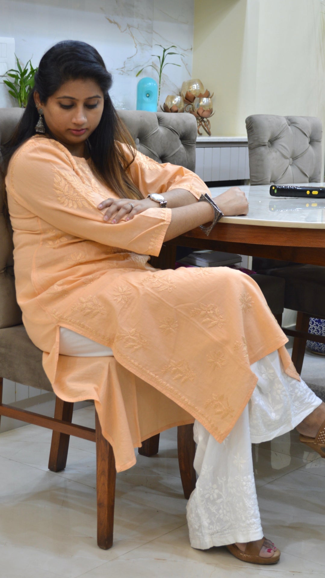 Chikankari chanderi cotton kurti with embroidery work