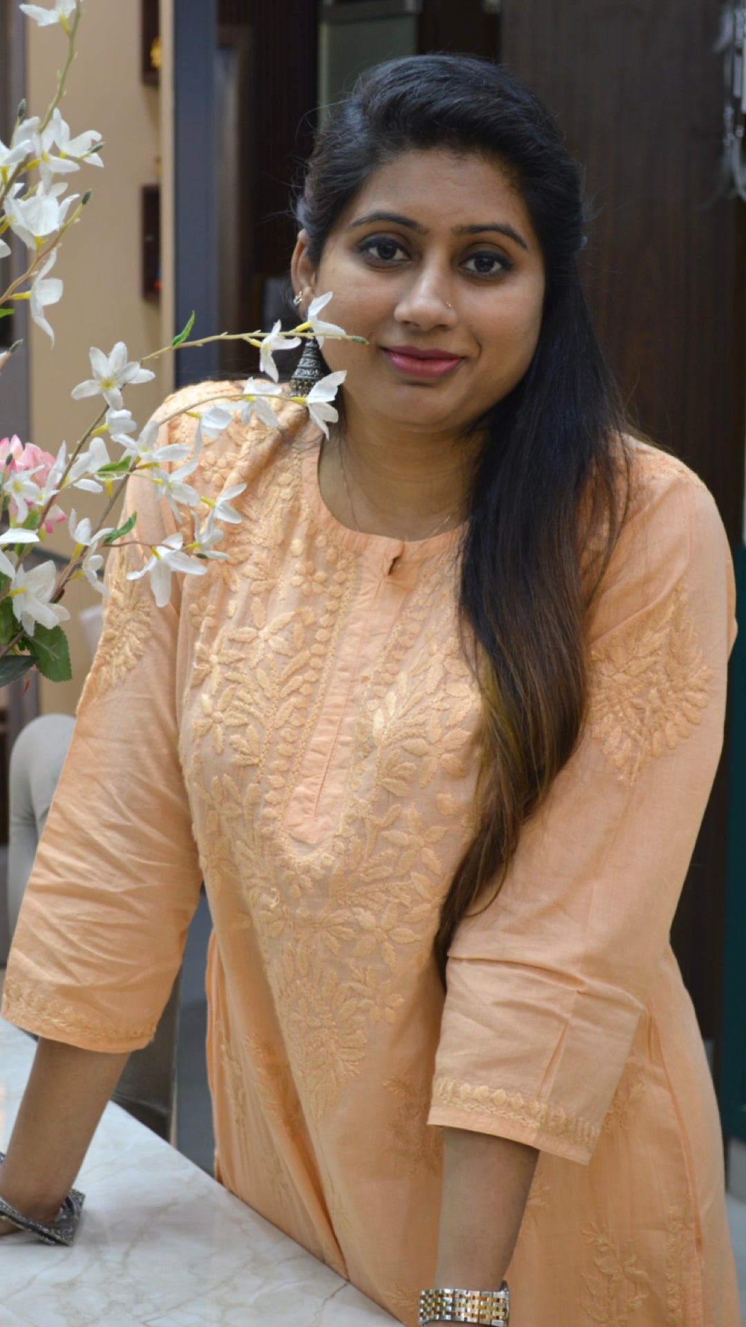 Chikankari chanderi cotton kurti with embroidery work