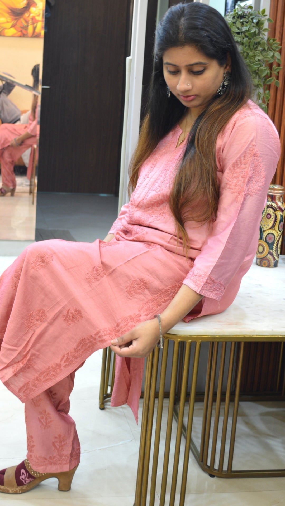 Chikankari suit set with ful work with same thread