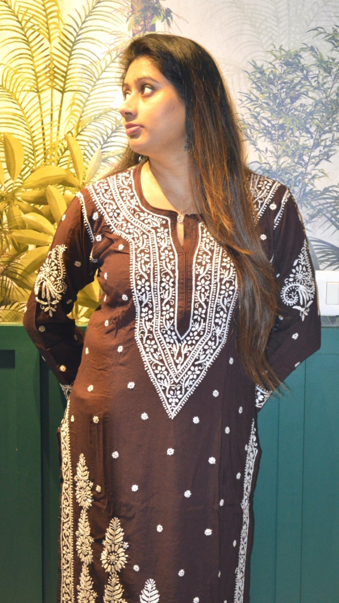 Chikankari long kurti with rich white color embroidary