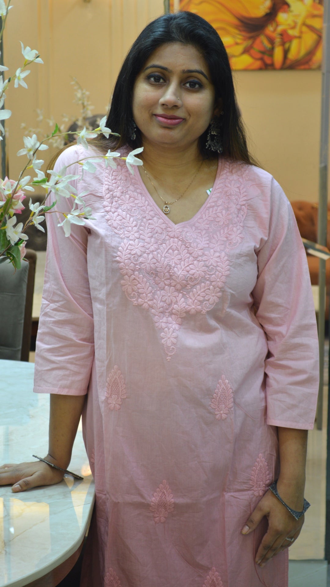 Heavy work on neck with Pure cotton fabric