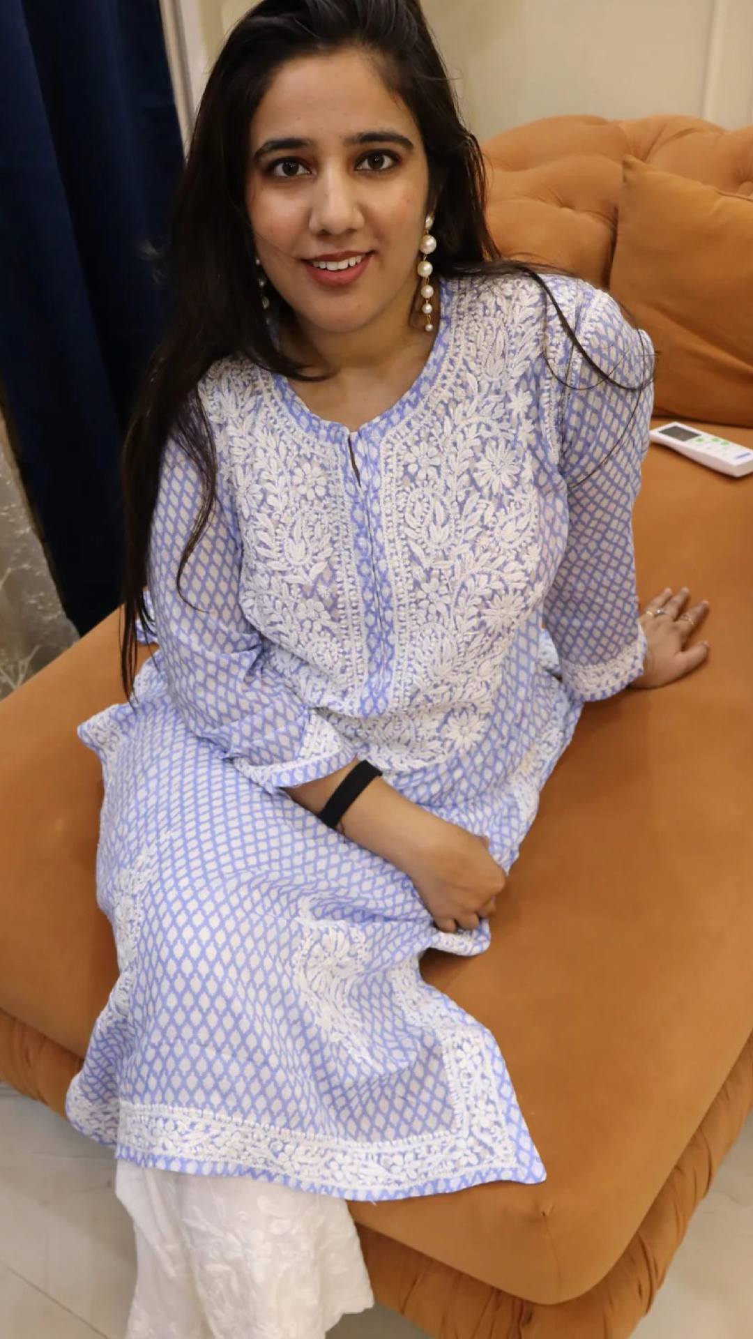 Soft Silk Kurti with full white embroidery