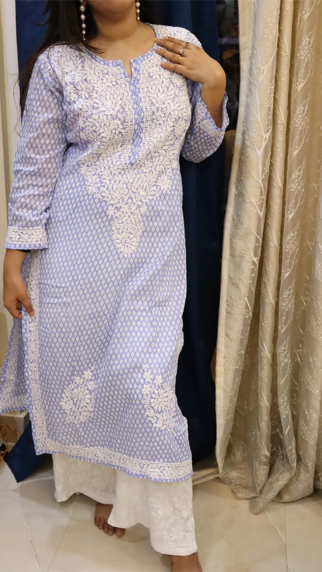 Soft Silk Kurti with full white embroidery