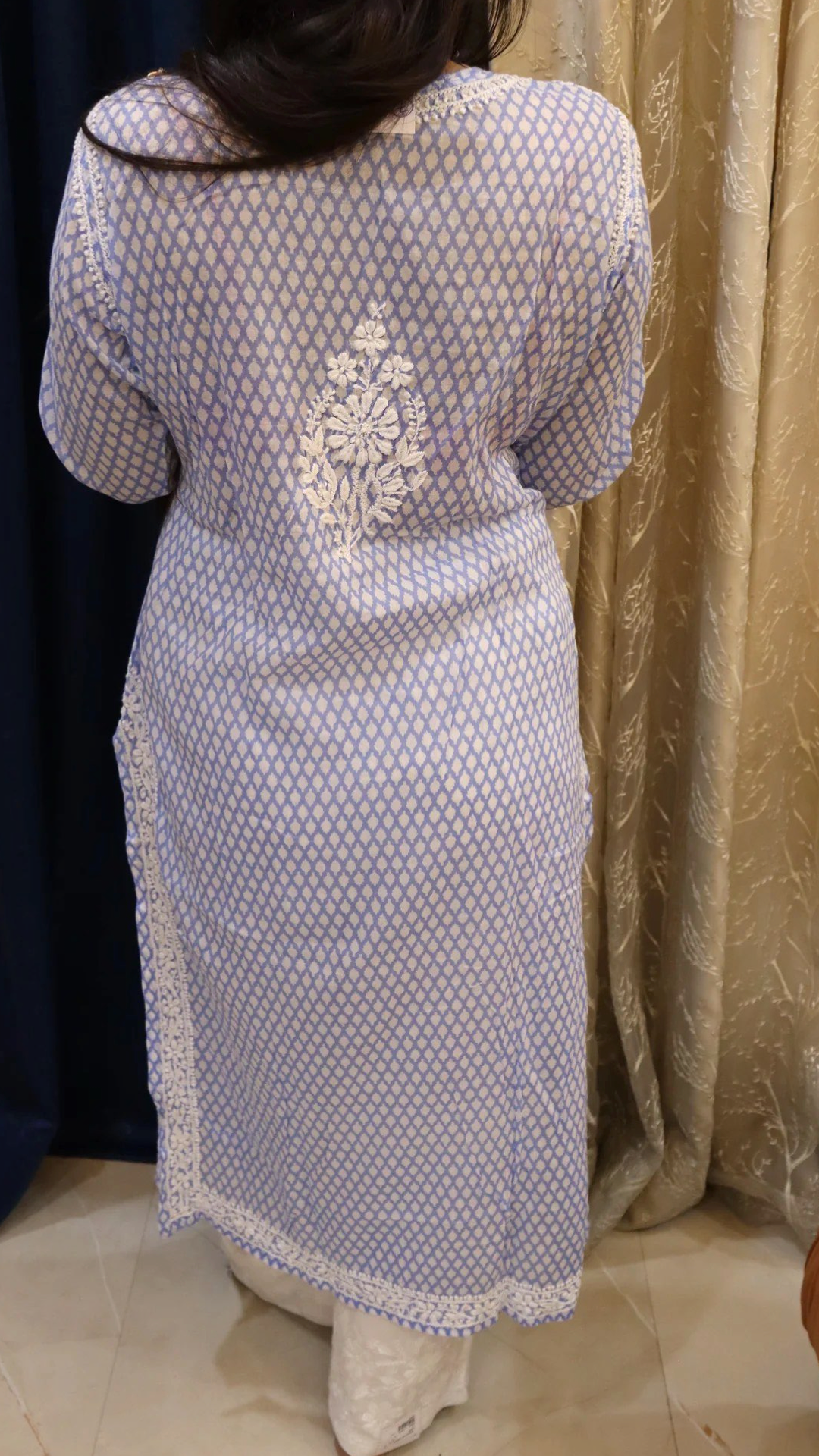 Soft Silk Kurti with full white embroidery