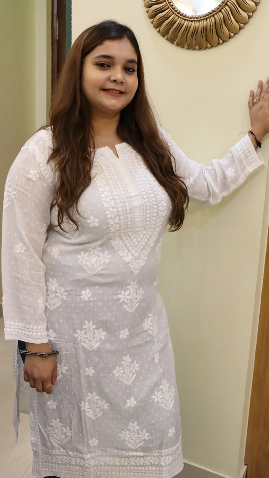 White Kurti with full white embroidery