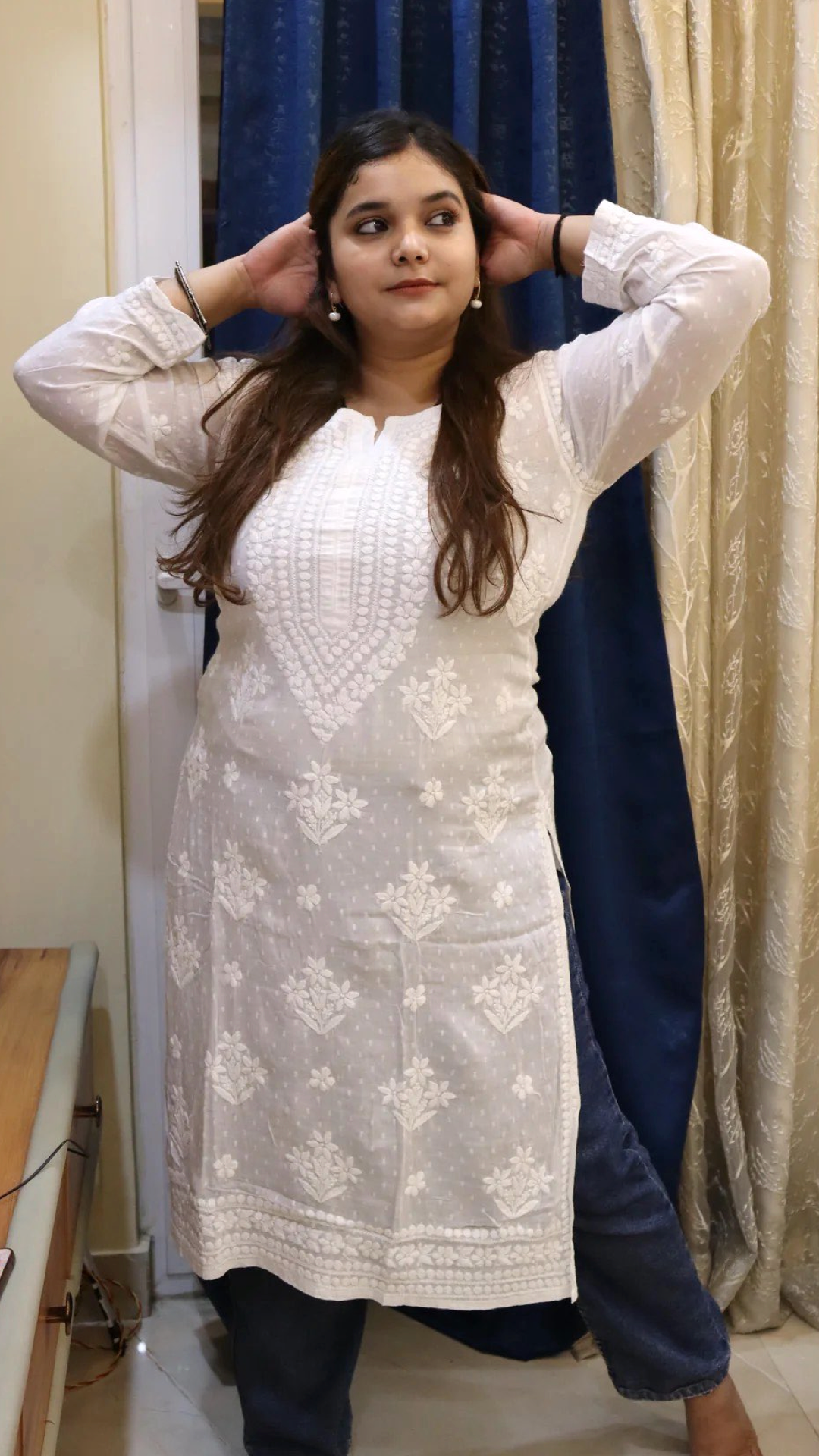 White Kurti with full white embroidery