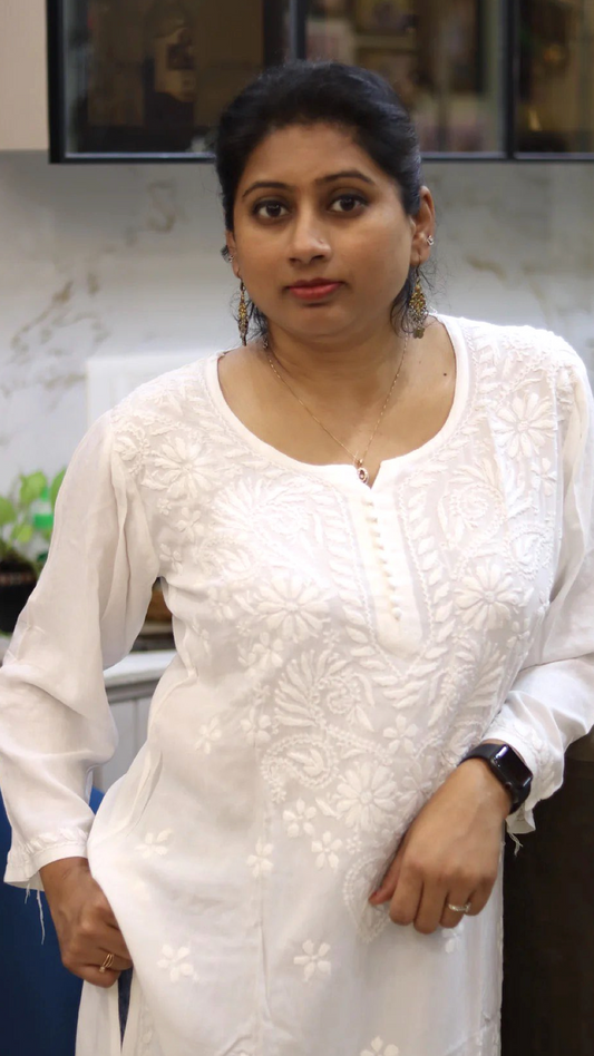 White Kurti with full white embroidery