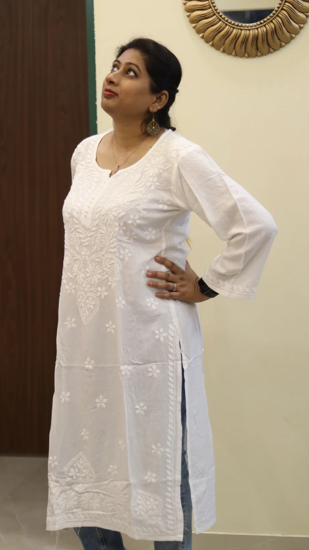 White Kurti with full white embroidery